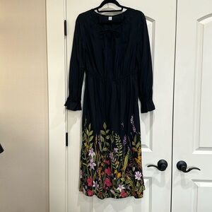 Mid Calf black dress with floral pattern